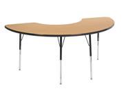 ECR4kids Playschool Classroom Children Adjustable Activity Table Half Moon 36 X 72 Toddler Leg w Ball Glide Oak Black