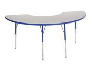 ECR4kids Playschool Classroom Children Adjustable Activity Table Half Moon 36 X 72 Toddler Leg w Ball Glide Grey Blue