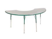 ECR4kids Playschool Classroom Children Adjustable Activity Table Half Moon 36 X 72 Toddler Leg w Ball Glide Grey Green