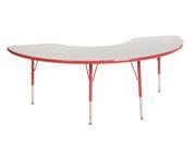 ECR4kids Playschool Classroom Children Adjustable Activity Table Half Moon 36 X 72 Chunky Leg Grey Red