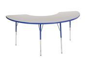 ECR4kids Playschool Classroom Children Adjustable Activity Table Half Moon 36 X 72 Chunky Leg Grey Blue