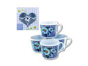 Bulkbuys Home Party Occasions Gingham Pattern With Blue Sunflowers Coffee Cup Gift Set Pack of 5