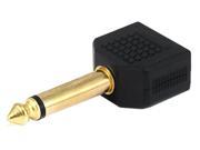 6.35mm 1 4 Inch Mono Plug to 2 x 3.5mm Mono Jack Splitter Adaptor Gold