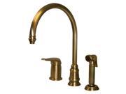 Evolution Three Hole Faucet With Independent Single Lever Mixer Gooseneck Swivel Spout Fluted Solid Brass Side Spray Antique Brass Wh18664 Ab