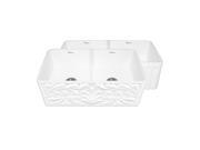 2Bowl Sink w Gothic Swirl Design On 1Side Fluted Front Apron On Opp. Side White