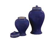 Howard Elliott Home Decorative Modern Cobalt Blue Glaze Ceramic Jars w Lids Set of 2