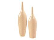 Howard Elliott Home Decorative Cream Glaze w Crosshatch Detail Ceramic Vases Set of 2