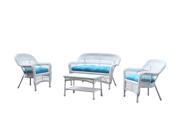 Fine Mod Imports Home Indoor Decorative Portside White 4pc Outdoor Set Blue Cushion