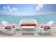 Fine Mod Imports Home Indoor Decorative Portside White 4pc Outdoor Set Orange Cushion