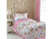 Veratex Home Decorative Bedding Accessories Peace And Love Comforter Set Twin Pink White