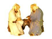 Bonsaiboy Miniature Glazed Figurine Two Men Sitting on a bench in Fine Detail White Powder Blue
