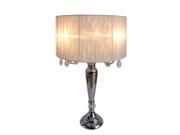 Elegant Designs Trendy Sheer White Shade Table Lamp with Hanging Crystals
