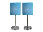 Simple Designs 2PK Chrome Basic Table Lamp with Blue Shade