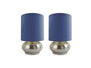 Simple Designs 2 Pack Mini Touch Lamp with Brushed Steel Base and Blue Shade
