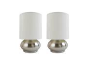 2 Pack Mini Touch Lamp with Shiny Silver Metal base and Ivory Shade