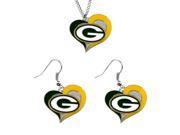 NCAA Green Bay Packers Swirl Heart Pendant Necklace And Earring Set Charm Gift