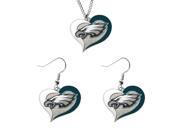 NCAA Philadelphia Eagles Swirl Heart Pendant Necklace And Earring Set Charm Gift