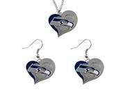 Seattle Seahawks NFL Swirl Heart Pendant Necklace And Earring Set Charm Gift