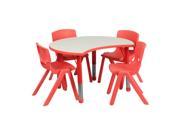 Flash Furniture 25.125 W x 35.5 L Height Adjustable Cutout Circle Red Plastic Activity Table Set with 4 School Stack Chairs [YU YCY 093 0034 CIR TBL RED GG]