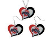 NCAA Ohio State Buckeyes Swirl Heart Pendant Necklace And Earring Set Charm Gift