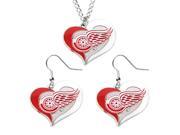 NHL Detroit Red Wings Swirl Heart Necklace and Earring Set Charm Gift