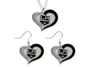 NHL Los Angeles Kings Swirl Heart Necklace and Earring Set Charm Gift