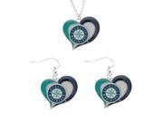 Seattle Mariners Swirl Heart Necklace and Dangle Earring Set MLB Charm Gift