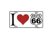 I Love Route 66 Novelty Vanity Metal License Plate Tag Sign