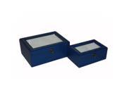 Cheungs Home Decorative Set of 2 Wood Box with Carved Top and Mirror Center Navy Blue