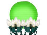 LumaBase Patio Lawn Tree Hanging Electric String Light Cord with Round Paper Lanterns 10 Green 10Ct