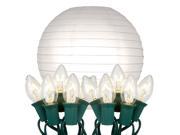 LumaBase Patio Lawn Tree Hanging Electric String Light Cord with Round Paper Lanterns 10 White 10Ct