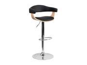 Flash Furniture SD 2178 2 GG Beech Bentwood Adjustable Height Bar Stool with Black Vinyl Upholstery