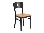 HERCULES Series Black Circle Back Metal Restaurant Chair Natural Wood Seat