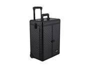 SUNRISE Black Interchangeable Diamond Pattern Professional Rolling Aluminum Cosmetic Makeup Case French Door Opening with Split Drawers E6305