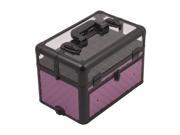 Purple Diamond Rolling Aluminum Cosmetic Makeup Case French Door Style with Large Drawers and Nail Case with Clear Panel Foundation Holder I31066