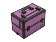 Purple Diamond Rolling Aluminum Cosmetic Makeup Case French Door Opening with Large Drawers and Easy Slide Extendable Trays and Brush Holder I3766