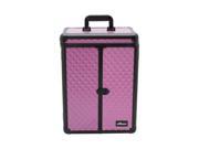 SUNRISE Purple Diamond Pattern Interchangeable Professional Rolling Aluminum Cosmetic Makeup Case French Door Opening with Large Drawers E6306