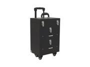 SUNRISE 4 Wheels Black Faux Leather Nail Artist Pro Rolling Case with 2 Drawers Foundation holder and Clear Pouch
