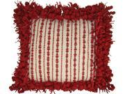 Hand Woven Poly Nubs Funberry 2 Tone Border Pillow Ivory Red 18 Inches X18 Inches