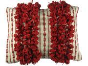 Hand Woven Poly Nubs Funberry 2 Tone Twin Stripe Pillow Ivory Red 14 Inches X20 Inches