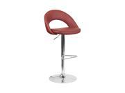 Contemporary Burgundy Vinyl Rounded Back Adjustable Height Barstool with Chrome Base