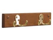 Wooden Mallet 2 Double Prong Hook Rail Coat Rack Brass Medium Oak