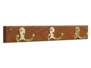 Wooden Mallet 3 Double Prong Hook Rail Coat Rack Brass Medium Oak