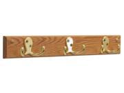 Wooden Mallet 3 Double Prong Hook Rail Coat Rack Brass Light Oak
