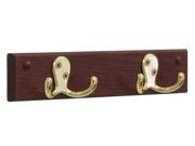 Wooden Mallet 2 Double Prong Hook Rail Coat Rack Brass Mahogany