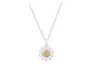 Silvertone Purple and Yellow Cubic Zirconia Floral Pendant