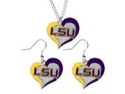 LSU Swirl NCAA Swirl Heart Pendant Necklace And Earring Set