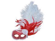 Red and White Feather Eye Mask Venetian Masks