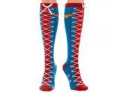 DC Comics Wonder Woman Faux Lace Up Juniors Knee High Socks
