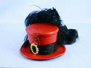 Steampunk Mini Burlesque Costume Faux Leather Red Hat w Feathers One Size